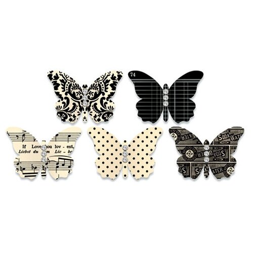 полный набор делюкс graphic 45 french country30 5×30 5 бумага стикеры чипборд Чипборд Бабочки 3D, на пенном скотче, цена за 5 бабочек, со стразами, размер 45 мм, черные оттенки, Jenni Bowlin