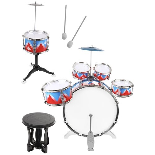 Барабанная установка Shantou Gepai 200563205 53х38х60 см, 6 барабанов, 2 тарелки, стульчик в комплекте