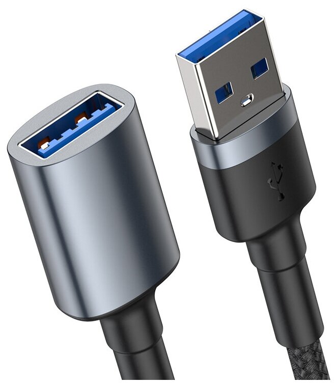 Кабель переходник/адаптер/удлинитель BASEUS Cafule cable, USB3.0 Male to USB3.0 Female, 2А, 1 м, темно-серый, CADKLF-B0G