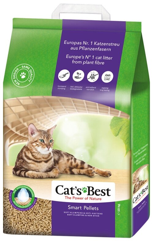 CAT'S BEST SMART PELLETS - Кэтс Бэст наполнитель древесно-комкующийся для длинношерстных кошек (5 + 5 л)