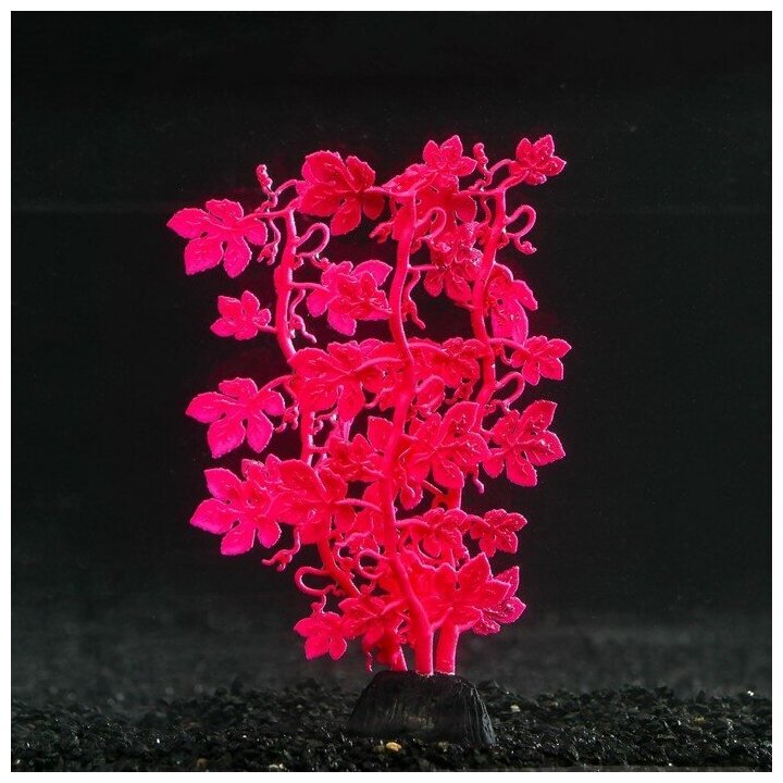 Растение силиконовое аквариумное, светящееся в темноте, 6,5 х 18 см, красное