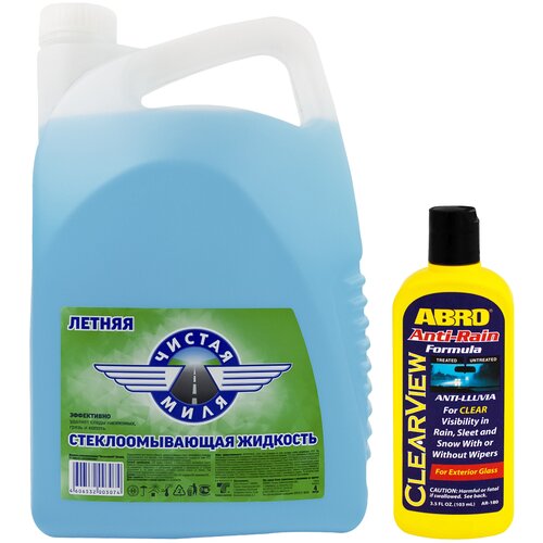 Жидкость стеклоомывателя летняя Мухомой 4л Чистая миля/ омывайка для машины + Антидождь для стекол автомобиля ABRO Anti-Rain 103мл 430406011/AR-180