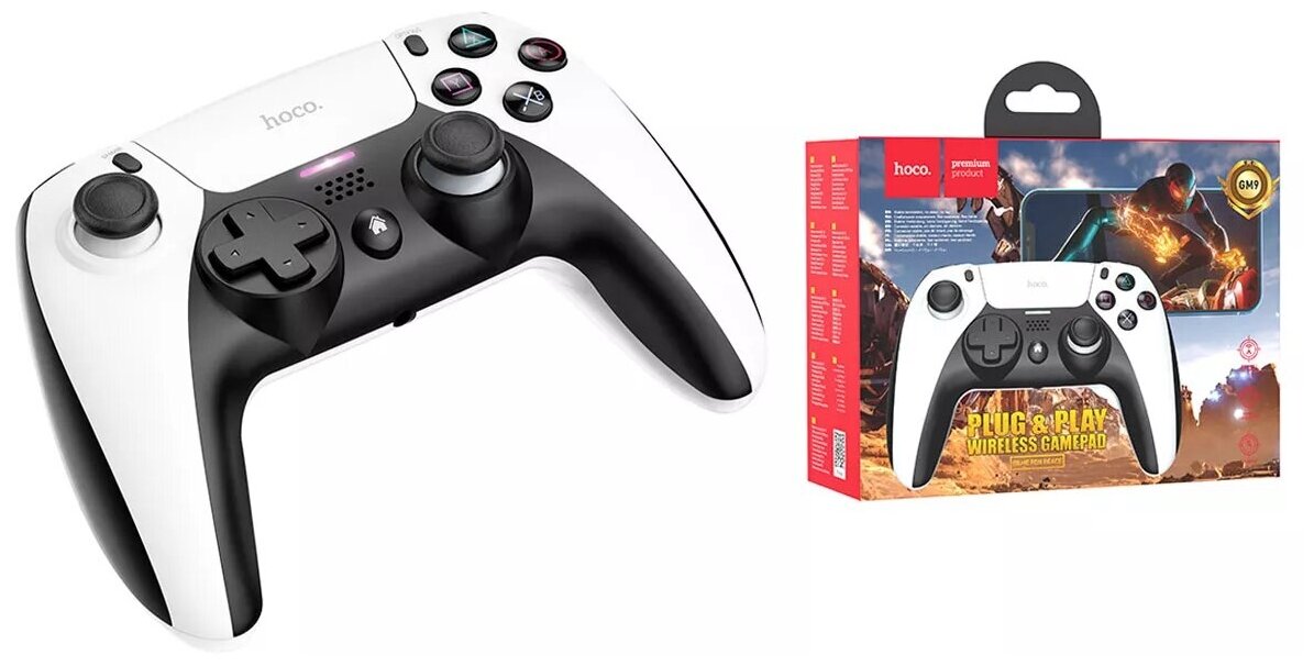 Геймпад HOCO GM9 multi-function gamepad беспроводной черно-белый совместим с PS4