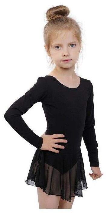 Купальник для хореографии х/б, длинный рукав, юбка-сетка, размер 34, цвет чёрный