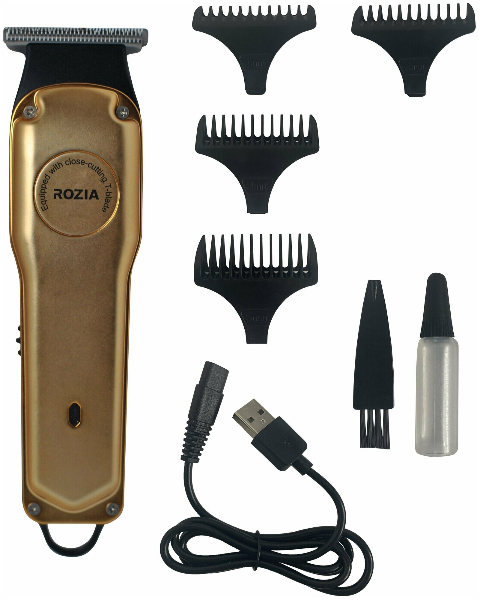 Профессиональная машинка для стрижки волос RoziaPro, Триммер для стрижки RoziaPro, цельнометаллический, золотой