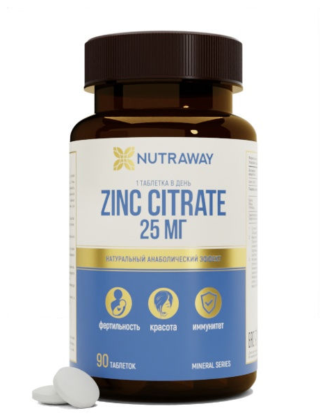 Капсулы NUTRAWAY Zinc Citrate, 25 мг, 90 шт.
