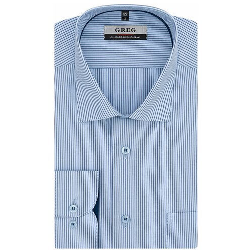 фото Рубашка мужская длинный рукав greg 221/119/1687/1p, прямой силуэт / сlassic fit, цвет голубой, рост 174-184, размер ворота 44