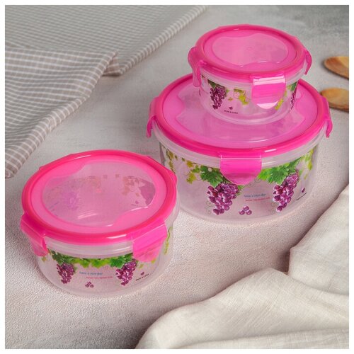 Набор контейнеров пластиковых Виноград 3 шт d85 11 14 см цвет микс 798₽