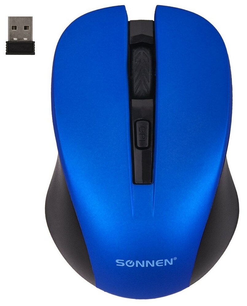 Мышь беспроводная с бесшумным кликом SONNEN V18 USB 80012001600 dpi 4 кнопки синяя 513515 513515
