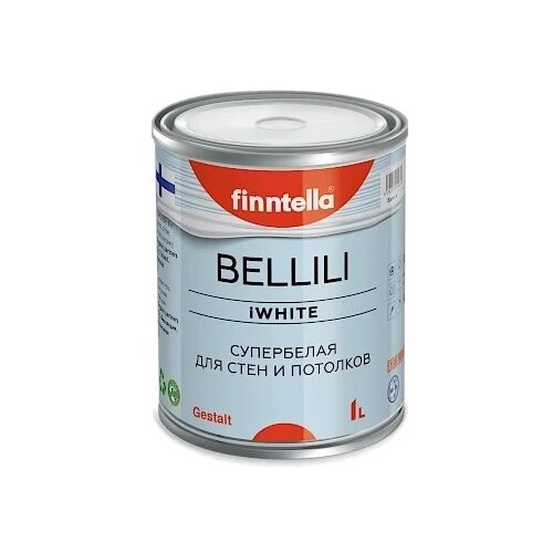 Краска BELLILI FINNTELLA® Краска воднодисперсионная акриловая супербелая для потолков и стен в сухих помещениях. Объём: 1л