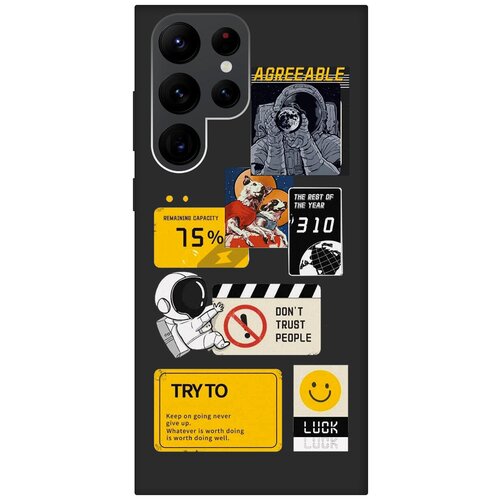 Матовый чехол Space Stickers для Samsung Galaxy S22 Ultra / Самсунг С22 Ультра с 3D эффектом черный матовый чехол cute stickers для samsung galaxy s22 самсунг с22 с 3d эффектом черный