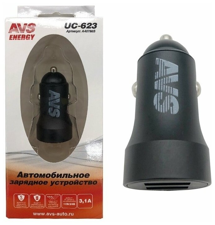 USB автомобильное зарядное устройство AVS 2 порта UC-623 (3,1А)