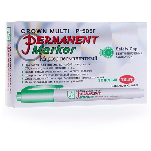 CROWN набор маркеров Multi Marker Super Slim, зеленый, 12 шт. (P-505F), зеленый, 1 шт.