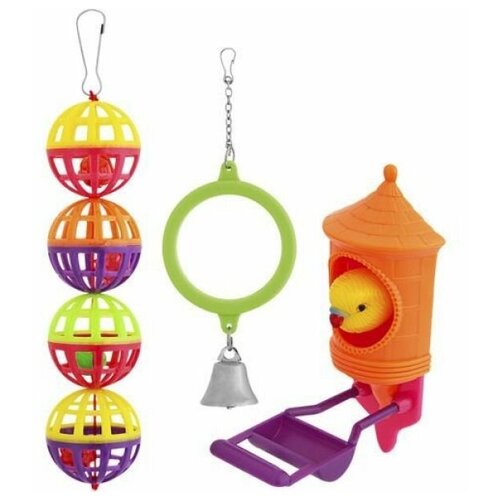 Игрушка для птиц PENN-PLAX ВА519 Набор: зеркало, птичка, шары