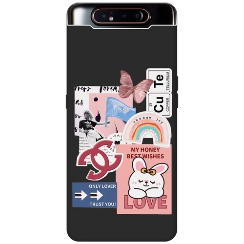 Матовый чехол Cute Stickers для Samsung Galaxy A80 / A90 / Самсунг А80 / А90 с 3D эффектом черный