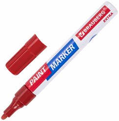 Маркер-краска лаковый EXTRA (paint marker) 4 мм, красный, усиленная нитро-основа, BRAUBERG, 151980, 2 штуки