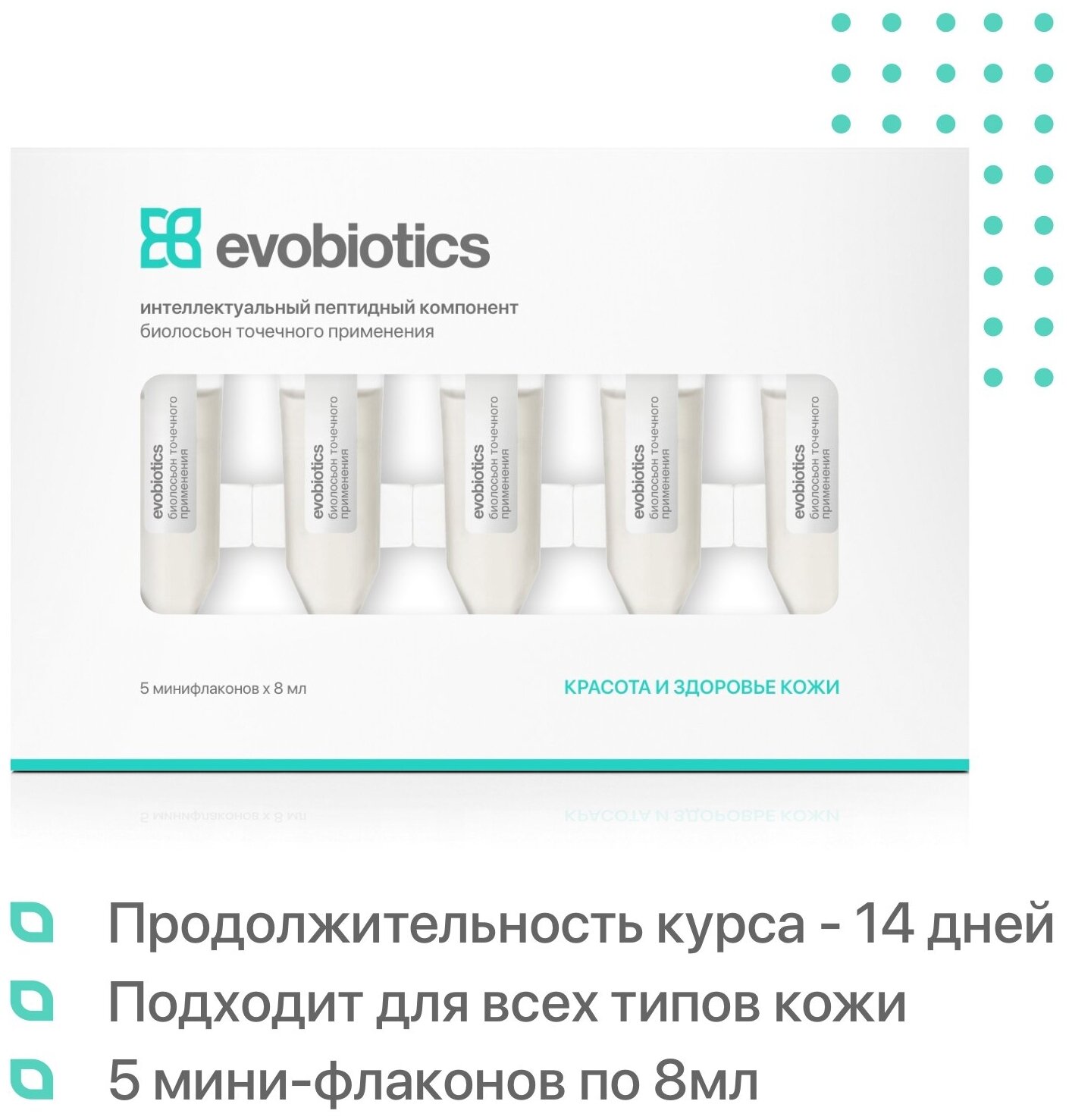 Биолосьон Evobiotics, интелектуальный пептидный компонент точечного применения для красоты и здоровья кожи.