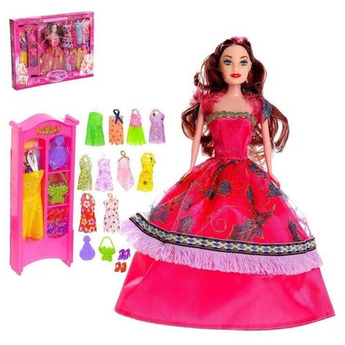 Кукла модель для девочки Анна с набором платьев, с аксессуарами шкафчик для куклы