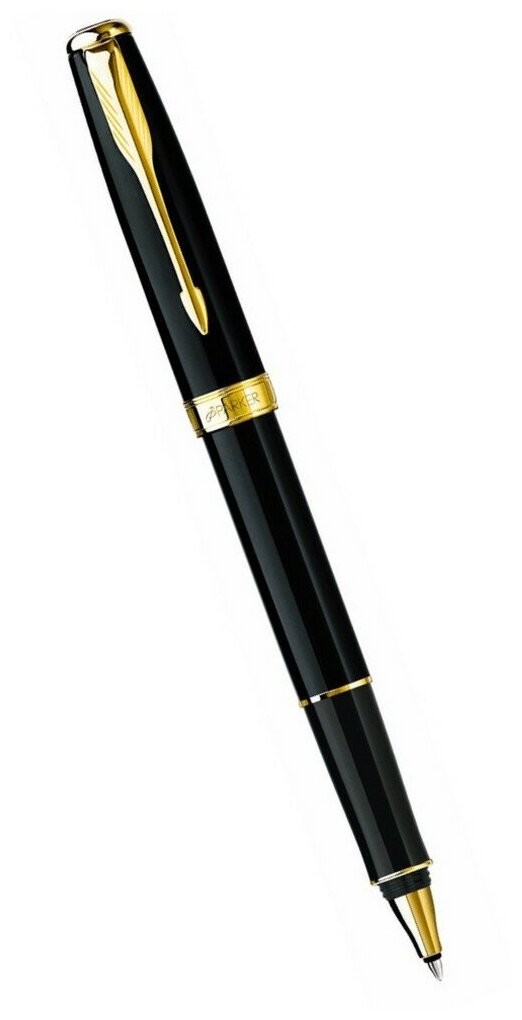 Ручка-роллер подарочная PARKER "Sonnet Black Lacquer GT", черный лак, позолоченные детали, черная, S0808720