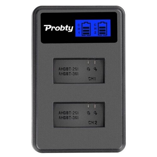 Зарядное Устройство Probty AHDBT-301 LCD для 2 аккумуляторов Экшн Камер GoPro