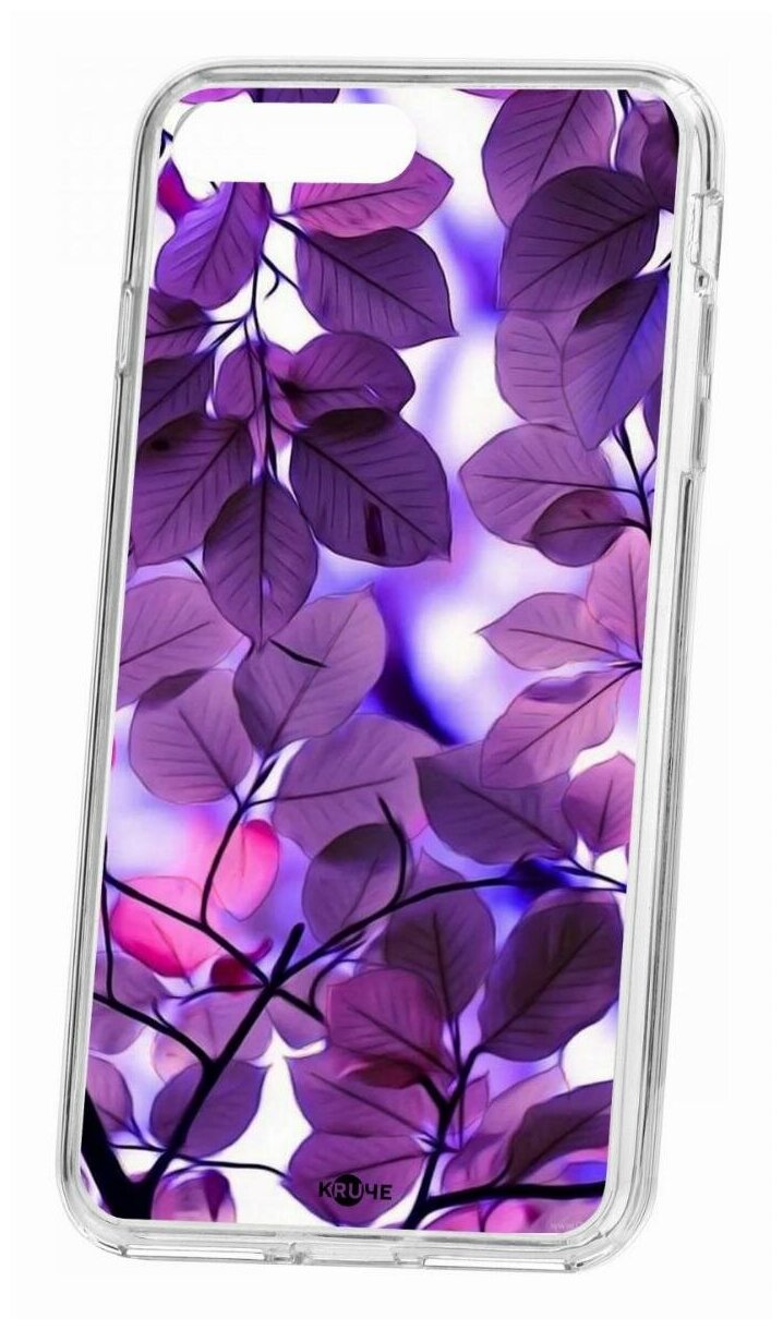 Чехол для iPhone 7 Plus/8 Plus Kruche Print Purple leaves,противоударная пластиковая накладка с рисунком,защитный силиконовый бампер с защитой камеры