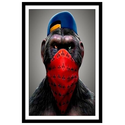 Картина Обезьяна в кепке с банданой 70x100 в рамке