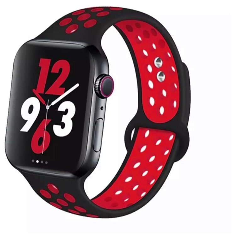 Ремешок силиконовый перфорированный для Apple Watch 38/40/41 мм черный-красный