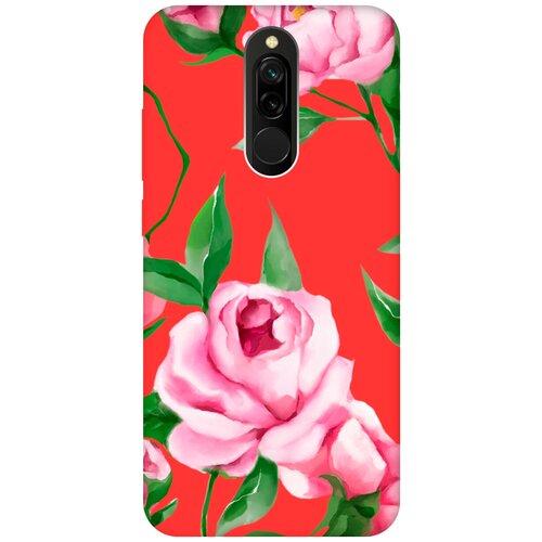 Силиконовый чехол на Xiaomi Redmi 8, Сяоми Редми 8 Silky Touch Premium с принтом Amazing Peonies красный чехол книжка на xiaomi redmi 8 сяоми редми 8 с 3d принтом amazing peonies золотистый