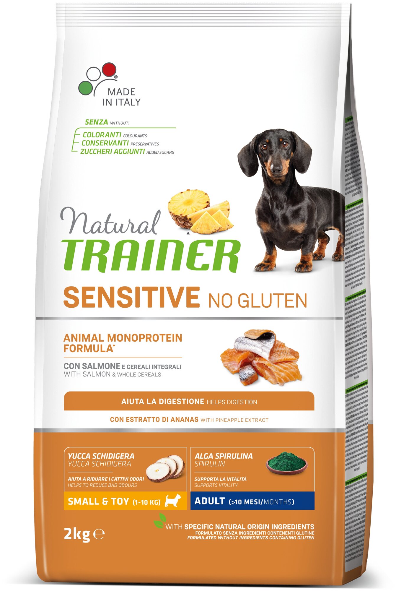 Сухой корм для собак TRAINER Natural Sensitive No Gluten гипоаллергенный при чувствительном пищеварении лосось (для мелких и карликовых пород)