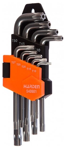 540601 Harden Набор ключей имбусовых Torx CRV 9шт: T10,T15,T20,T25,T27,T30,T40,T45,T50 540601 .