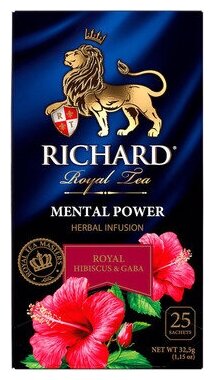 Чайный напиток фруктово-травяной Richard "Royal Hibiscus & GABA. Mental Power" 25 сашет - фотография № 13