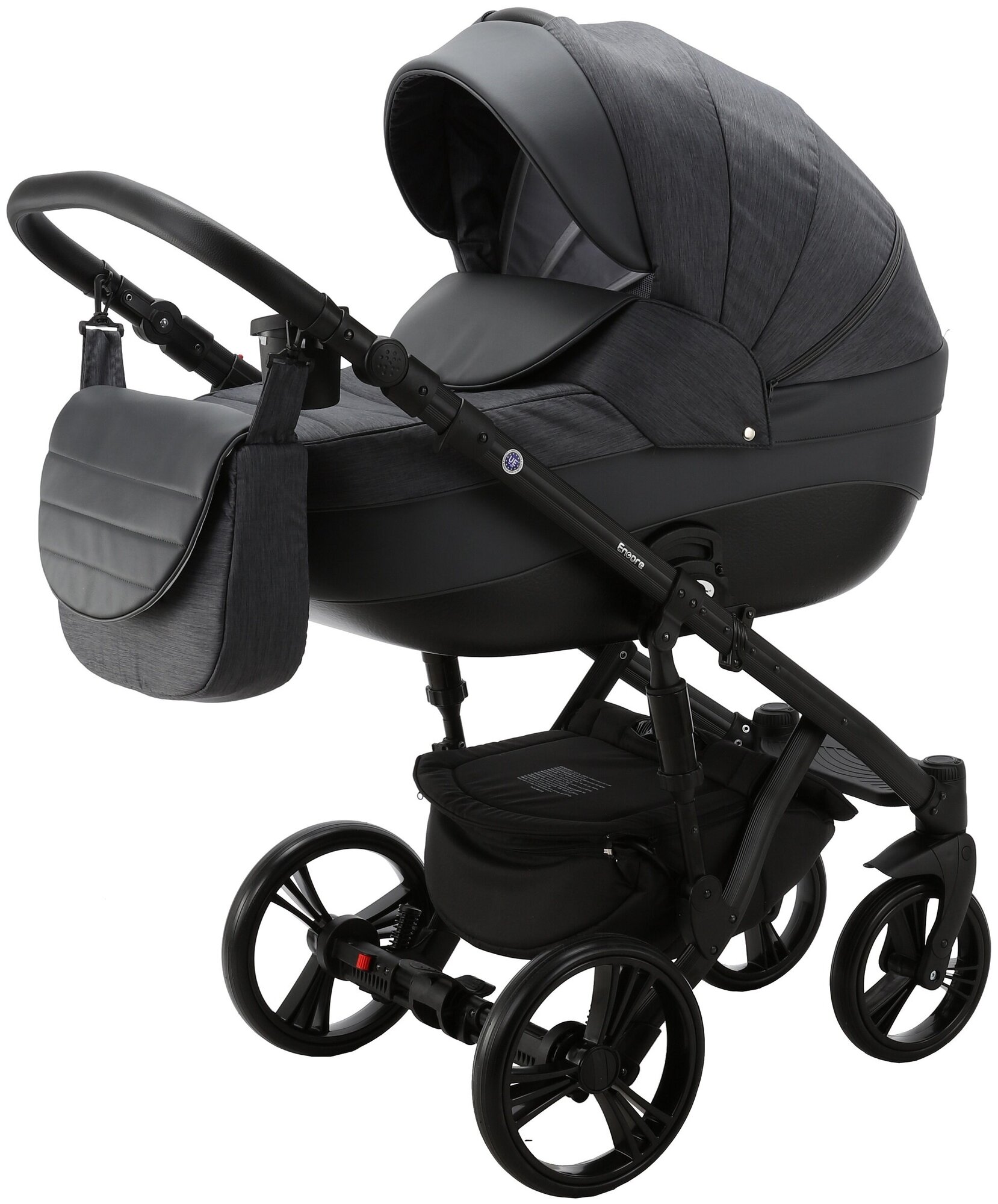 Детская универсальная коляска Adamex Encore AM-235 (2 в 1) Тёмно-серая ткань, тёмно-серая экокожа
