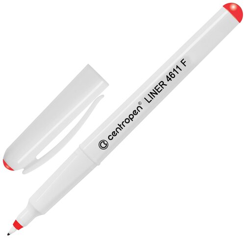 Ручка капиллярная Centropen трехгранная, корпус белый, толщина письма 0,3 мм, красная (4611/1К)