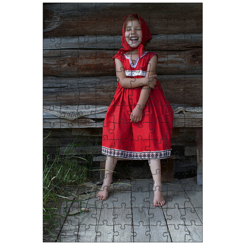 фото Магнитный пазл 27x18см."девочка, красная шапочка, костюм" на холодильник lotsprints