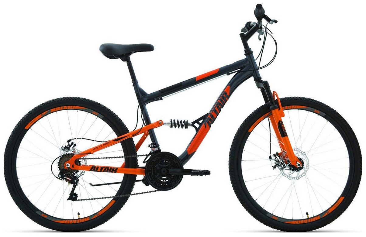 Велосипед Altair MTB FS 26 2.0 disc 2021, рост 18", темно-серый/оранжевый