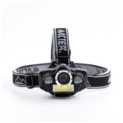 фото Фонарь налобный аккумуляторный 7 вт, t6 и cob, 1200 мач, 200 лм, 5 режимов recom