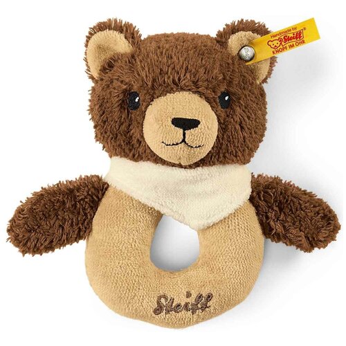 Купить Мягкая игрушка Steiff Basti Bear Grip Toy (Штайф погремушка-колечко Мишка Басти бежево-коричневый 12 см), Steiff / Штайф