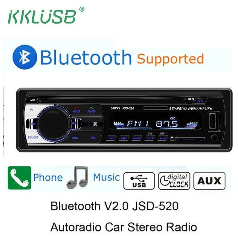 фото Автомагнитола, c блютуз USB, Магнитола 1din, bluetooth, AUX, USB на передней панели, пульт ДУ, смена подсветки магнитолы