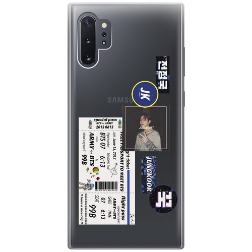 Силиконовый чехол с принтом BTS Stickers для Samsung Galaxy Note 10+ / Самсунг Ноут 10+ силиконовый чехол с принтом space stickers для samsung galaxy note 10 самсунг ноут 10