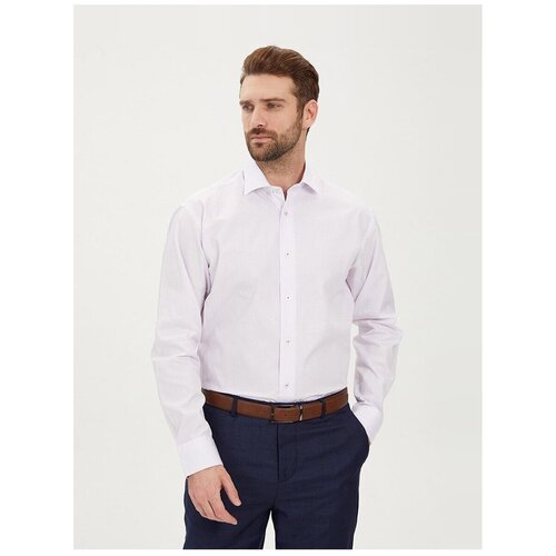 фото Рубашка мужская длинный рукав greg 174/191/3546/1p_gb, прямой силуэт / сlassic fit, цвет сиреневый, рост 174-184, размер ворота 46