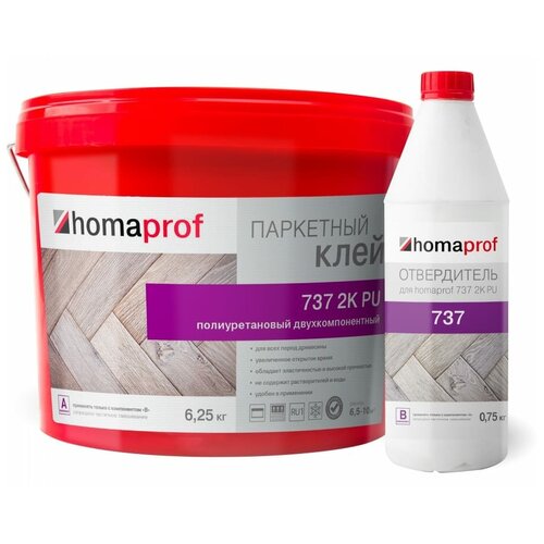 tricol 2k eco двухкомпонентный полиуретановый клей Клей для паркета Homaprof 737 2K, двухкомпонентный полиуретановый 7кг