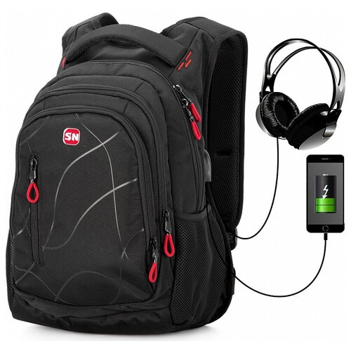 Школьный рюкзак для мальчиков подростков Skyname 90-126 с анатомической спинкой USB выход черный