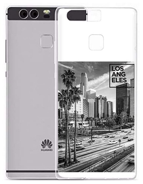 Чехол задняя-панель-накладка-бампер MyPads черно белый лос анджелес для Huawei P9 + Plus (VIE-AL10) 5.5 противоударный