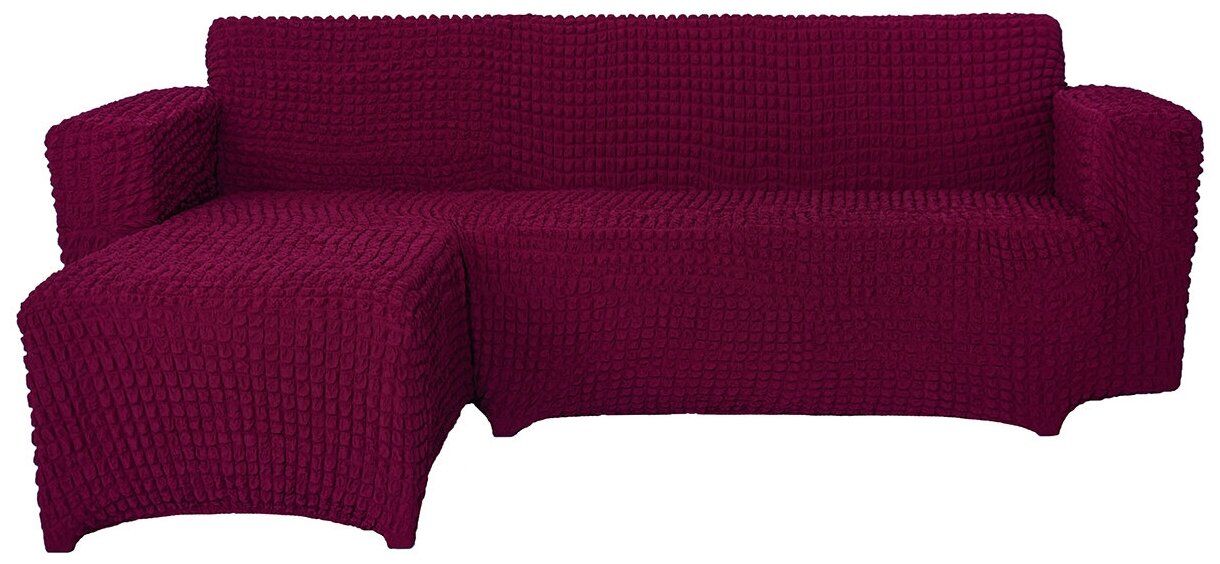 Чехол на диван угловой с оттоманкой слева универсальный, цвет Бордовый
