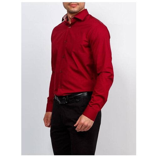фото Рубашка мужская длинный рукав greg 630/139/ch/z/1, полуприталенный силуэт / regular fit, цвет бордовый, рост 174-184, размер ворота 43