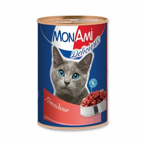 Важный корм MonAmi для взрослых кошек говядина в соусе, 6 шт 350 г