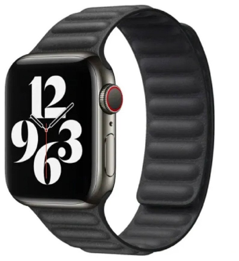 Премиум кожаный ремешок на магнитной застежке для Apple Watch Series 1-8 и Ultra - 42/44/45/49 мм (эпл вотч), черный