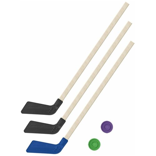 Набор Задира-плюс 3 клюшки хоккейных 80 см и 2 шайбы, КЛ2-Ш2-КЛ-Ш черный/синий набор задира плюс 3 клюшки хоккейных 80 см и 2 шайбы кл2 ш2 кл ш желтый черный зеленый