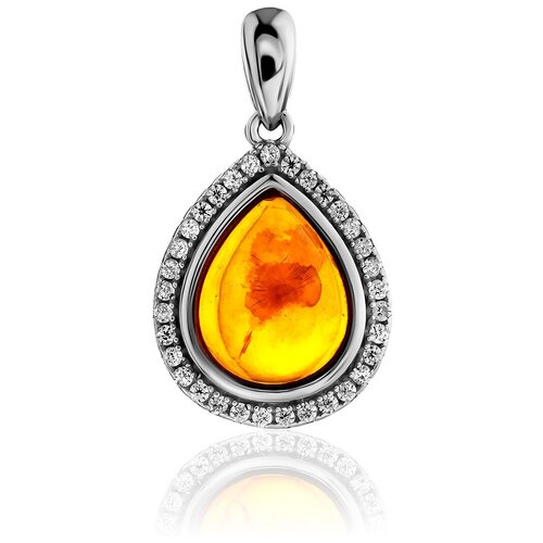 фото Amberholl подвеска в форме капли из серебра с янтарём и кристаллами «ренессанс»