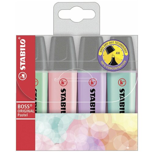 Маркер текстовый STABILO Boss pastel, 4 цвета маркер ручка 1мм stabilo ohpen universal 4 цвета